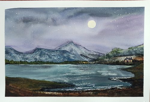 CD, Night Scene, watercolour.